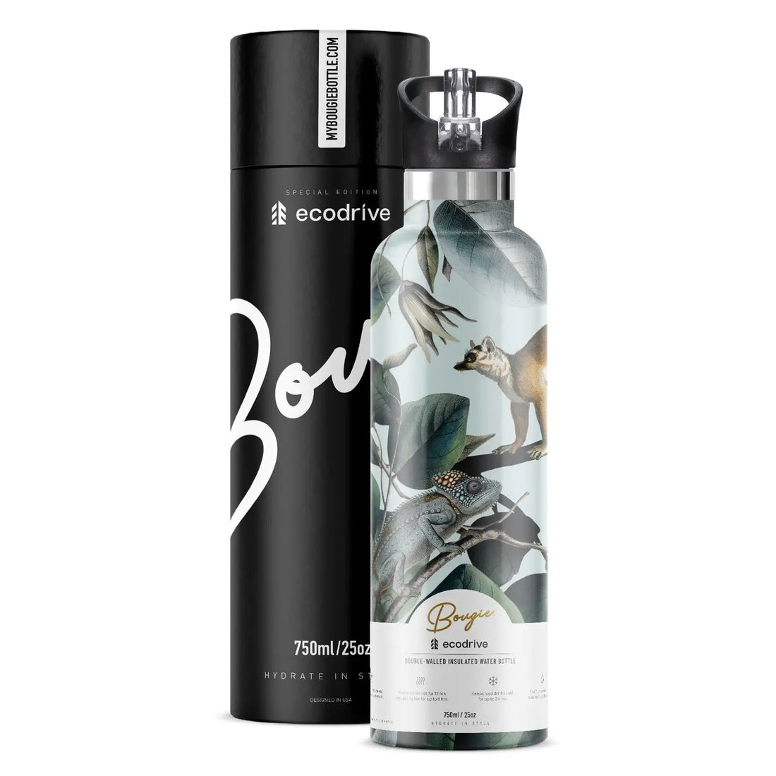 Ecodrive Stainless Steel Insulated Water Bottle Flip-Sip Lid &amp; Gift Tube