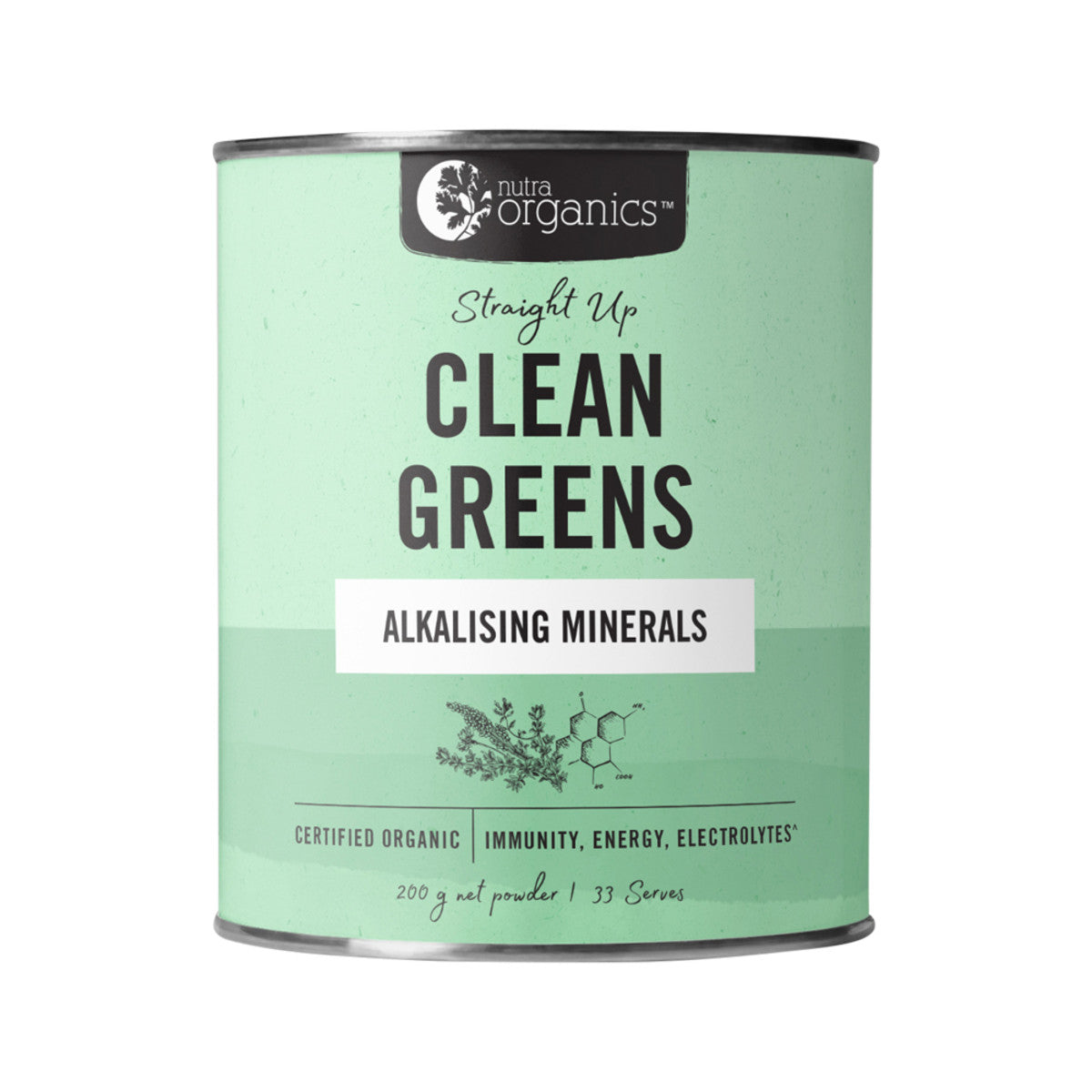 Nutra Organics Clean Greens Straight Up 200g Powder