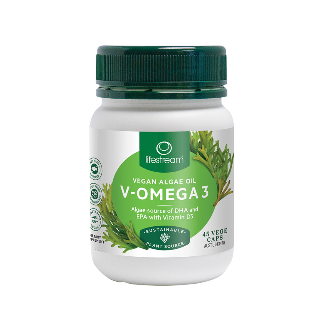 LifeStream V-Omega 3 (Algae Source DHA, EPA &amp; Vit D3) 45vc