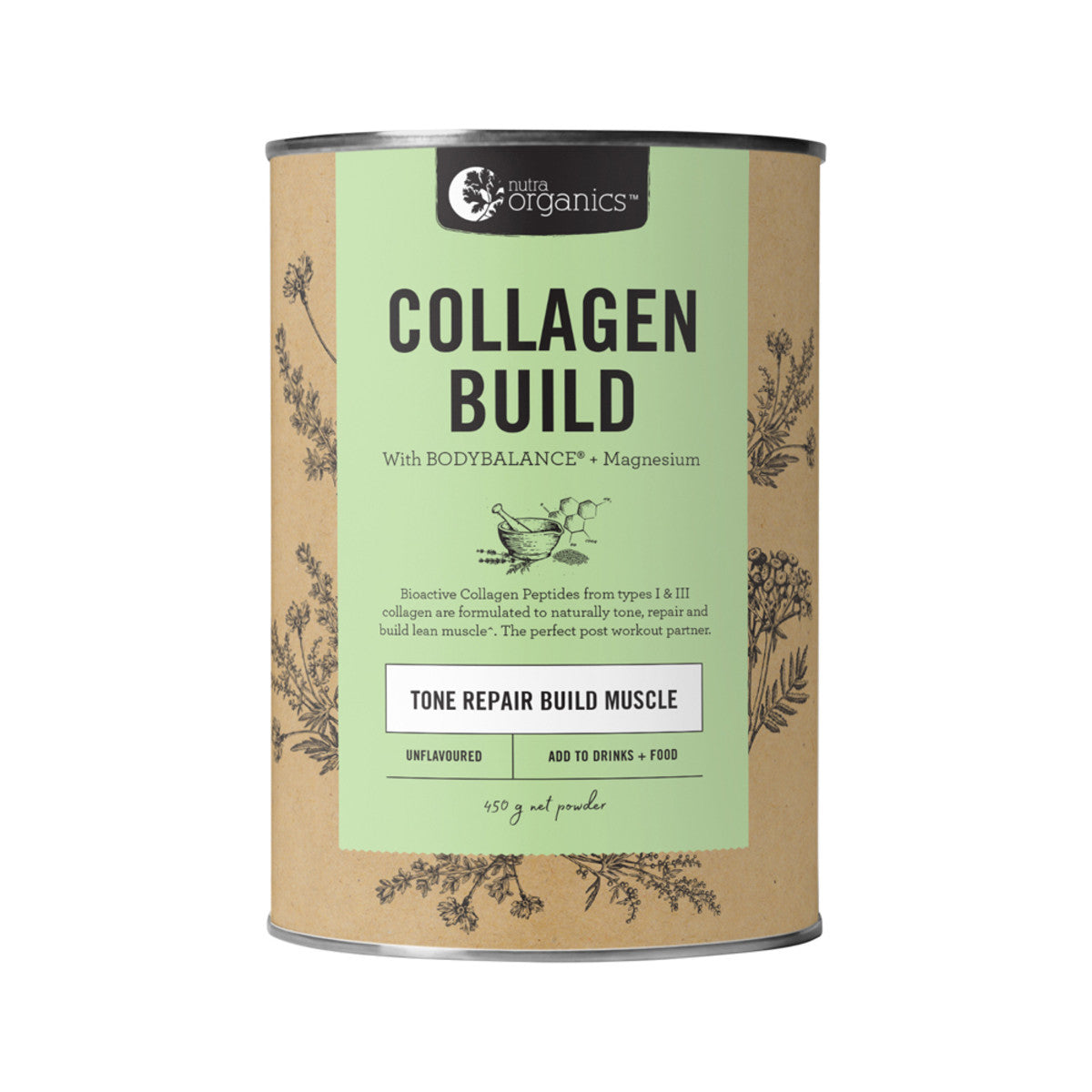 Nutra Organics Collagen Build with BodyBalance (Tone Repair Build Muscle) Unflavoured 450g Powder