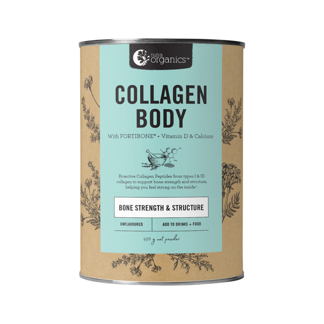 Nutra Organics Collagen Body with Fortibone (Bone Strength &amp; Structure) Unflavoured 450g Powder